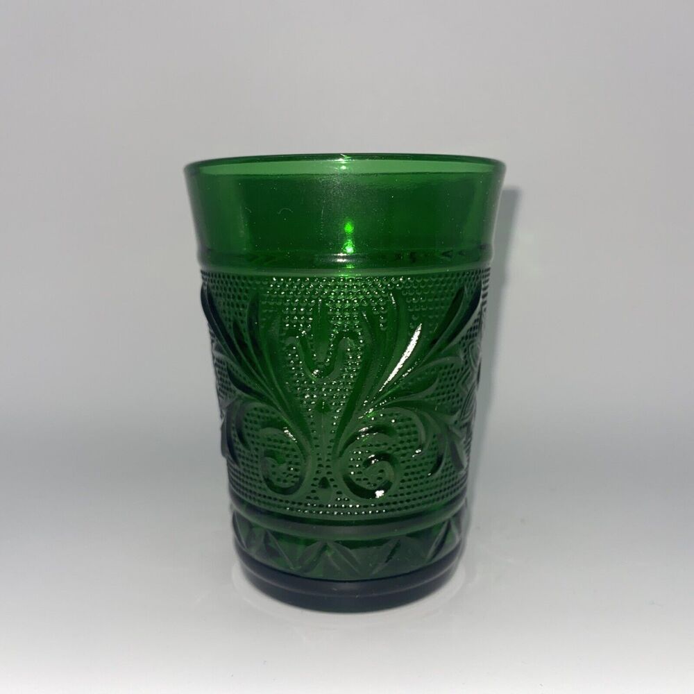 6 Vintage Anchor-Hocking Emerald Forest Green Tumbler Glass  4"